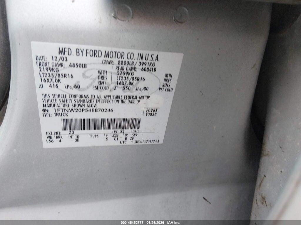 1FTNW20P54EB70246 2004 FORD F-250 photo no. 9