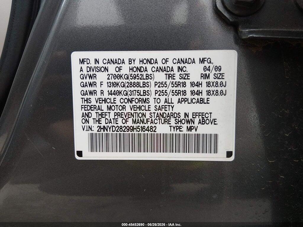 2HNYD28299H516482 2009 ACURA MDX photo no. 9