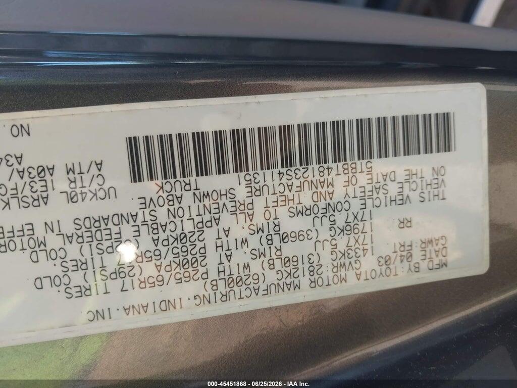 5TBBT48123S411351 2003 TOYOTA TUNDRA photo no. 9