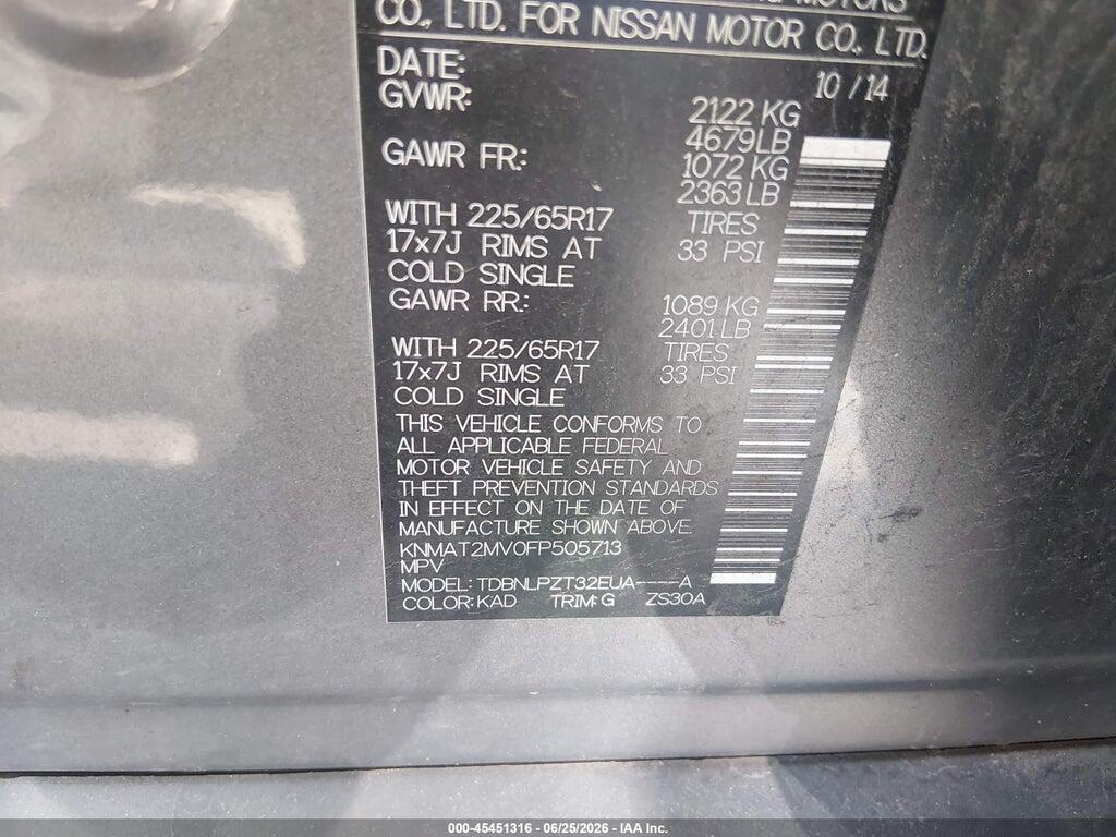 KNMAT2MV0FP505713 2015 NISSAN ROGUE photo no. 9