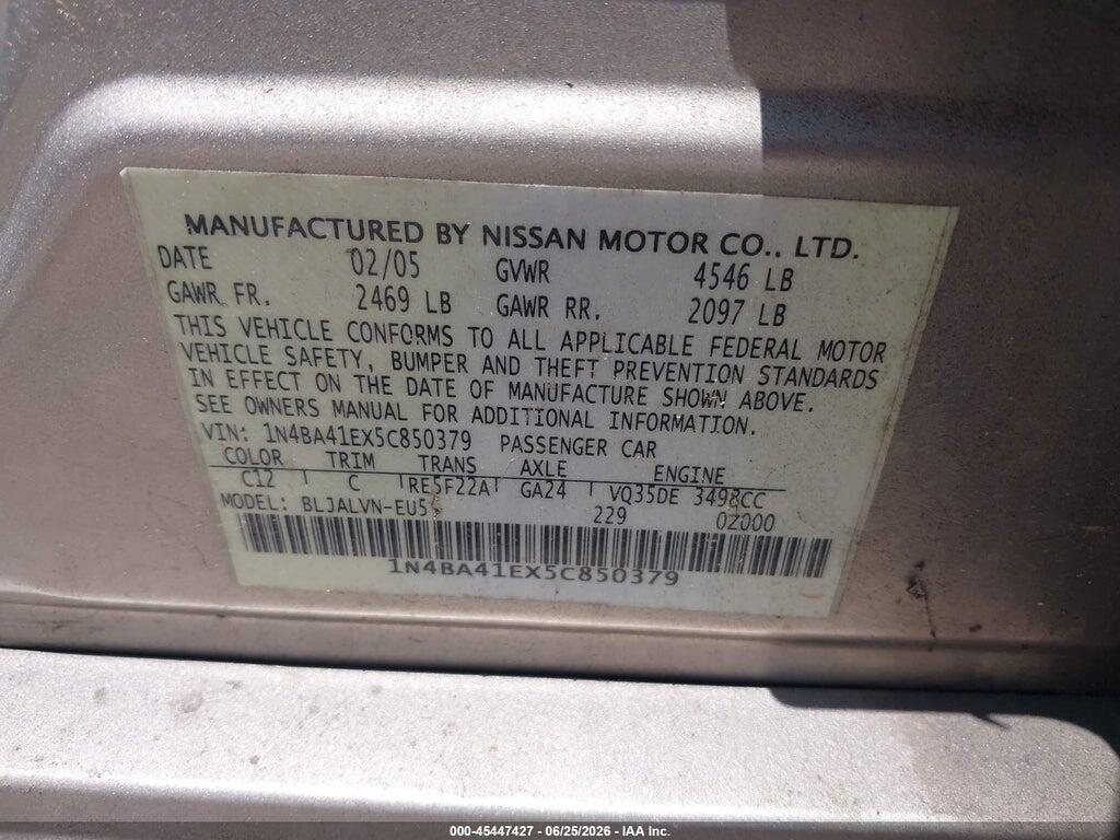 1N4BA41EX5C850379 2005 NISSAN MAXIMA photo no. 9
