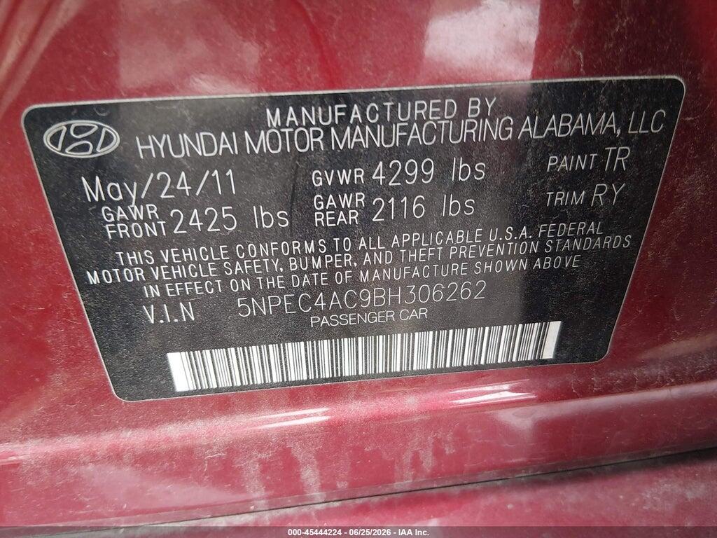 5NPEC4AC9BH306262 2011 HYUNDAI SONATA photo no. 9