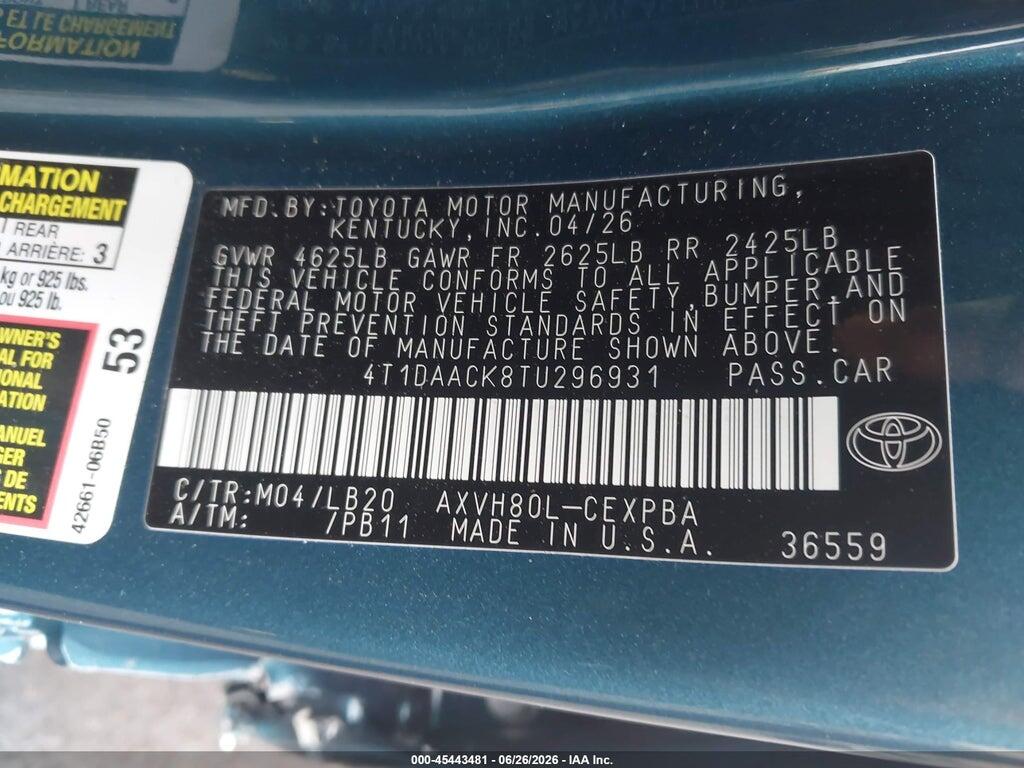 4T1DAACK8TU296931 2026 TOYOTA CAMRY photo no. 9