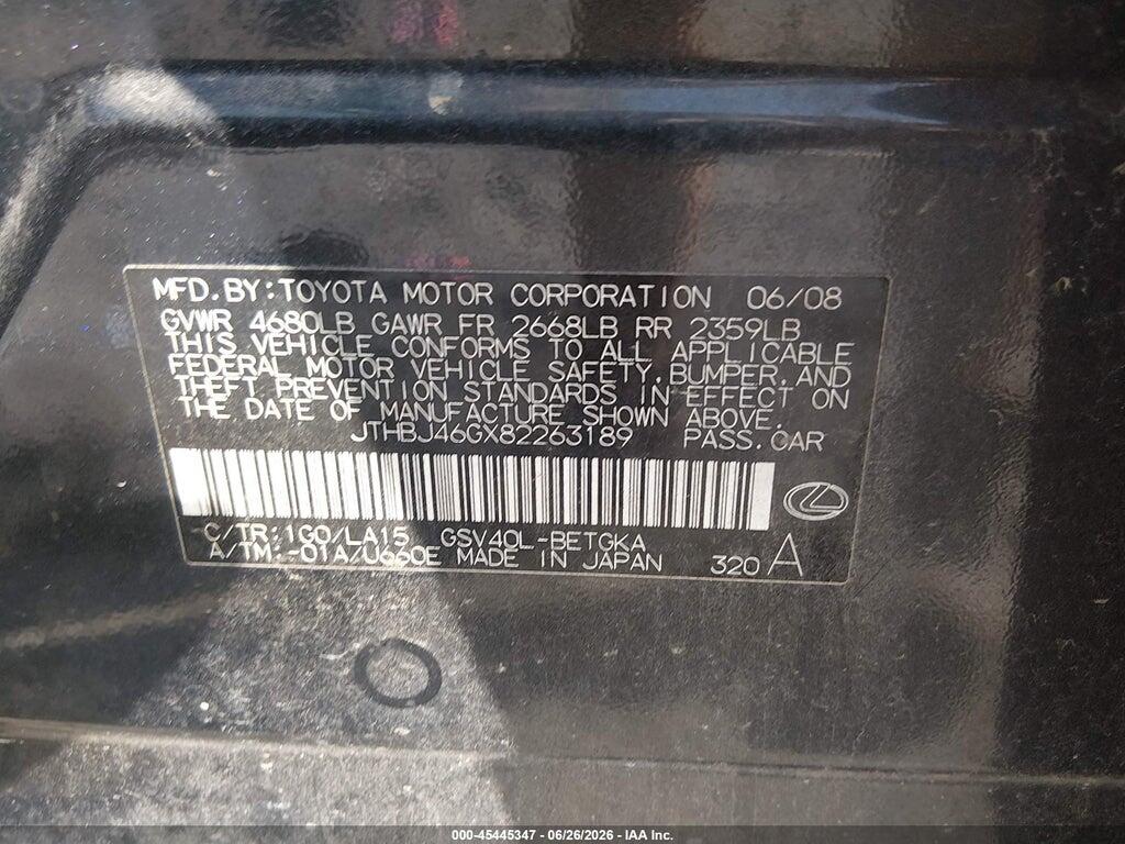 JTHBJ46GX82263189 2008 LEXUS ES 350 photo no. 9