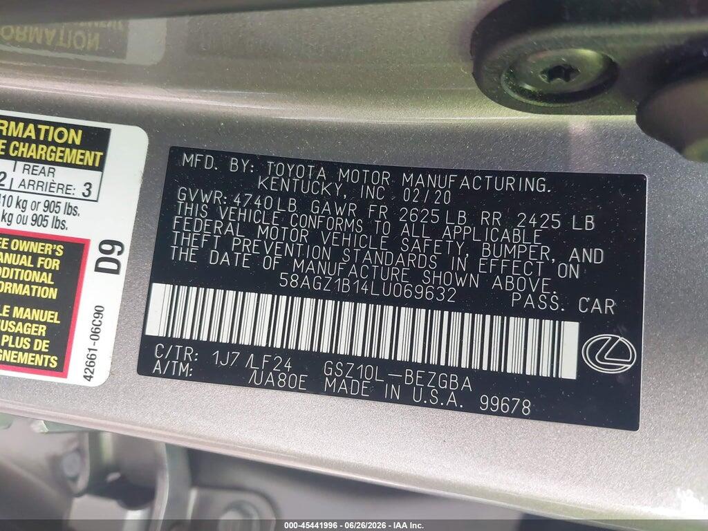 58AGZ1B14LU069632 2020 LEXUS ES 350 photo no. 9