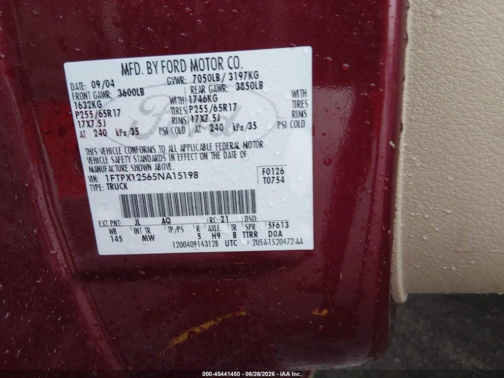 1FTPX12565NA15198 2005 FORD F-150 photo no. 9