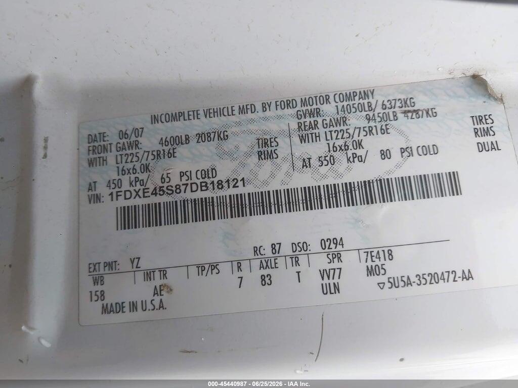 1FDXE45S87DB18121 2007 FORD E-450 CUTAWAY photo no. 8