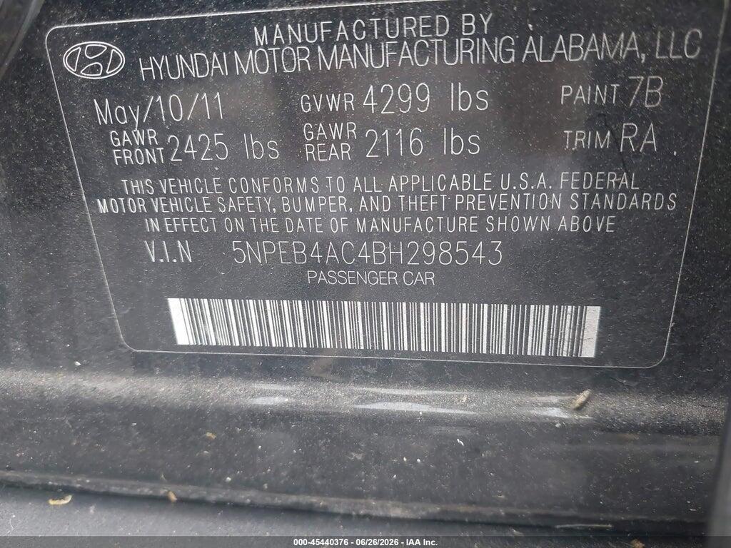 5NPEB4AC4BH298543 2011 HYUNDAI SONATA photo no. 9