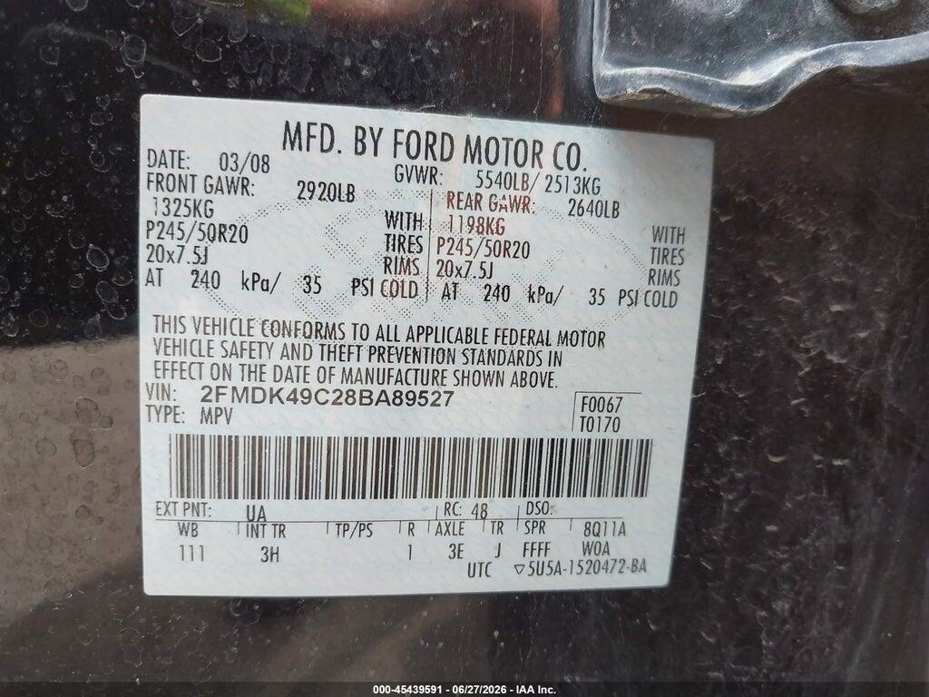 2FMDK49C28BA89527 2008 FORD EDGE photo no. 9