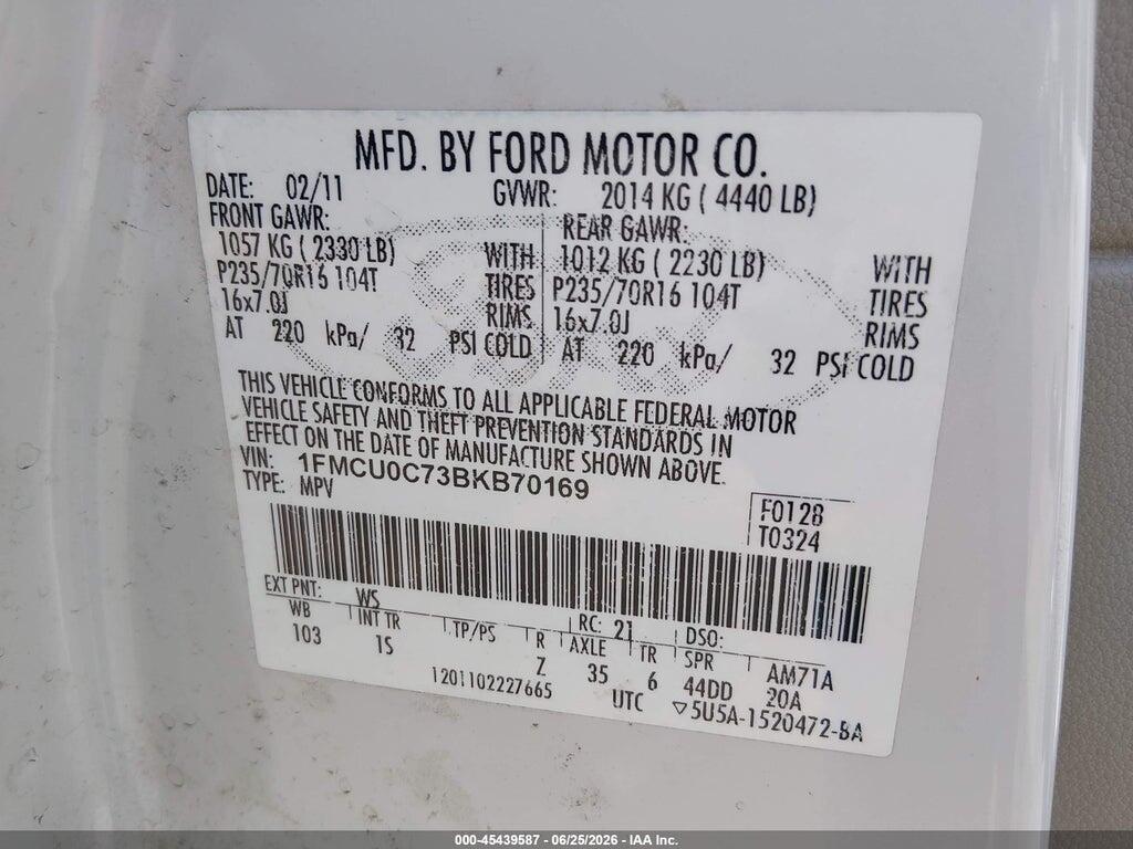 1FMCU0C73BKB70169 2011 FORD ESCAPE photo no. 9