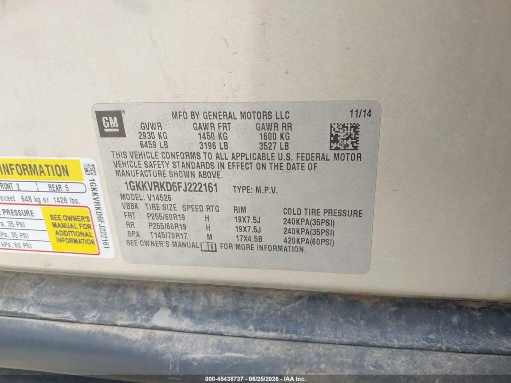 1GKKVRKD6FJ222161 2015 GMC ACADIA photo no. 9