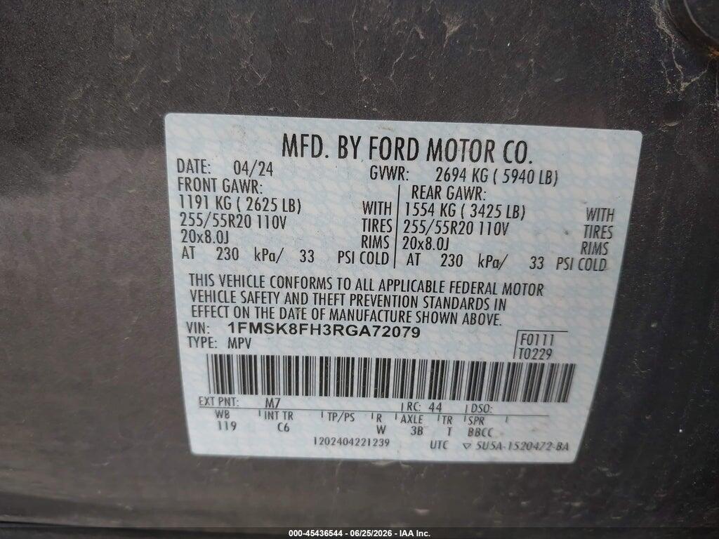 1FMSK8FH3RGA72079 2024 FORD EXPLORER photo no. 9