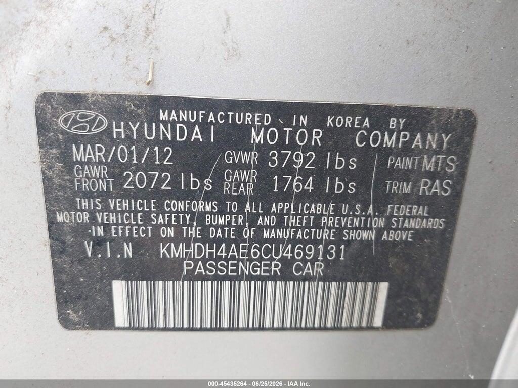 KMHDH4AE6CU469131 2012 HYUNDAI ELANTRA photo no. 9