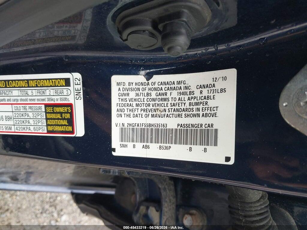 2HGFA1F55BH535163 2011 HONDA CIVIC photo no. 9