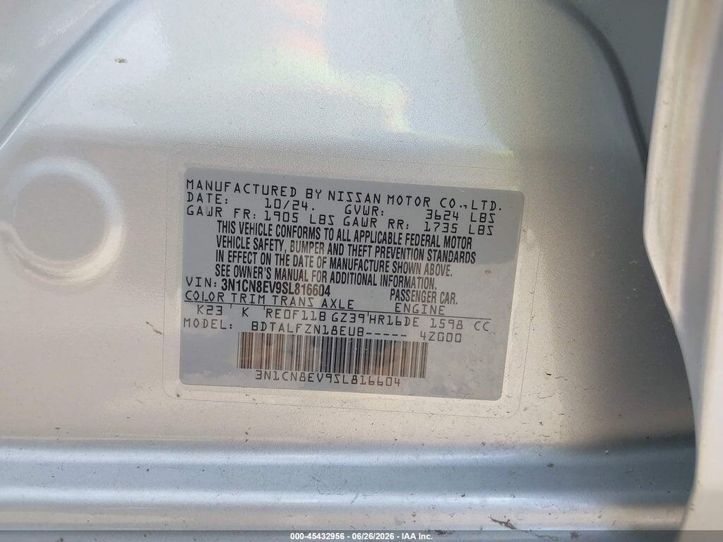3N1CN8EV9SL816604 2025 NISSAN VERSA photo no. 9