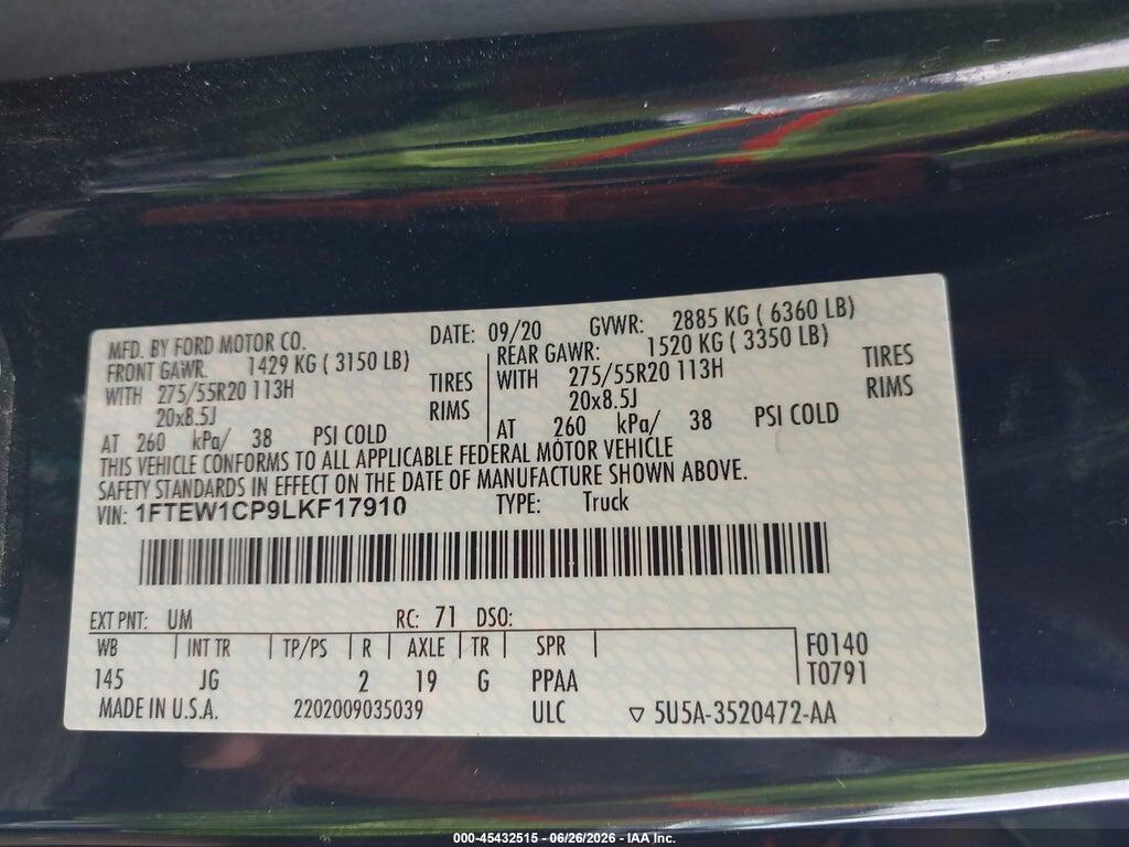 1FTEW1CP9LKF17910 2020 FORD F-150 photo no. 8