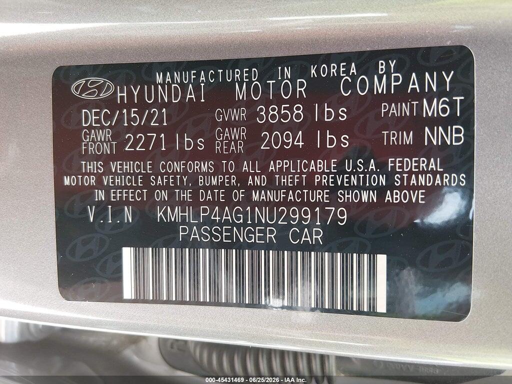 KMHLP4AG1NU299179 2022 HYUNDAI ELANTRA photo no. 9