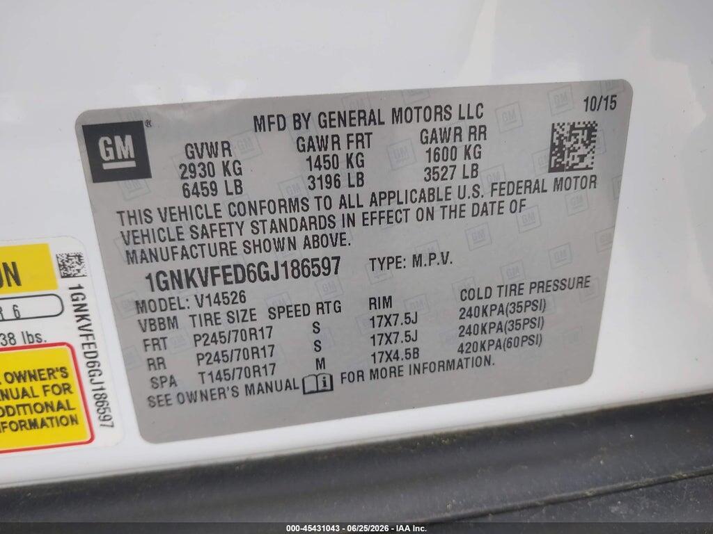 1GNKVFED6GJ186597 2016 CHEVROLET TRAVERSE photo no. 9