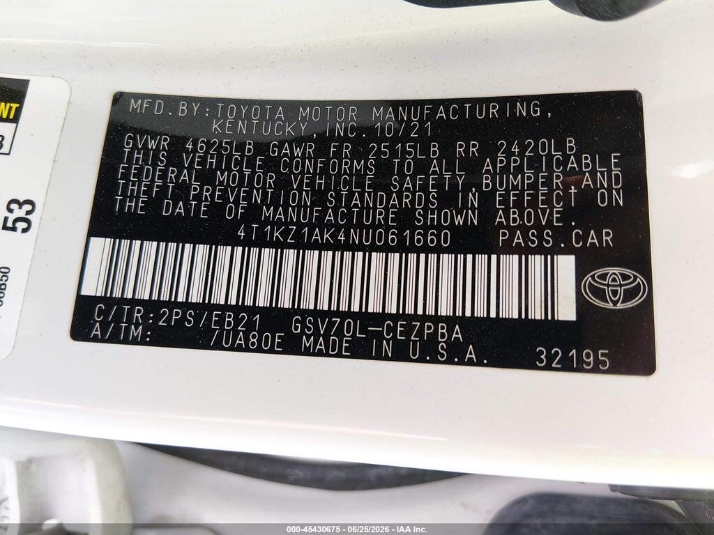 4T1KZ1AK4NU061660 2022 TOYOTA CAMRY photo no. 9