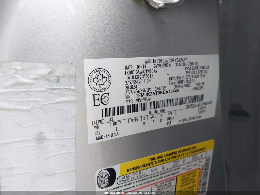 1FMJK2AT0KEA16445 2019 FORD EXPEDITION MAX photo no. 9