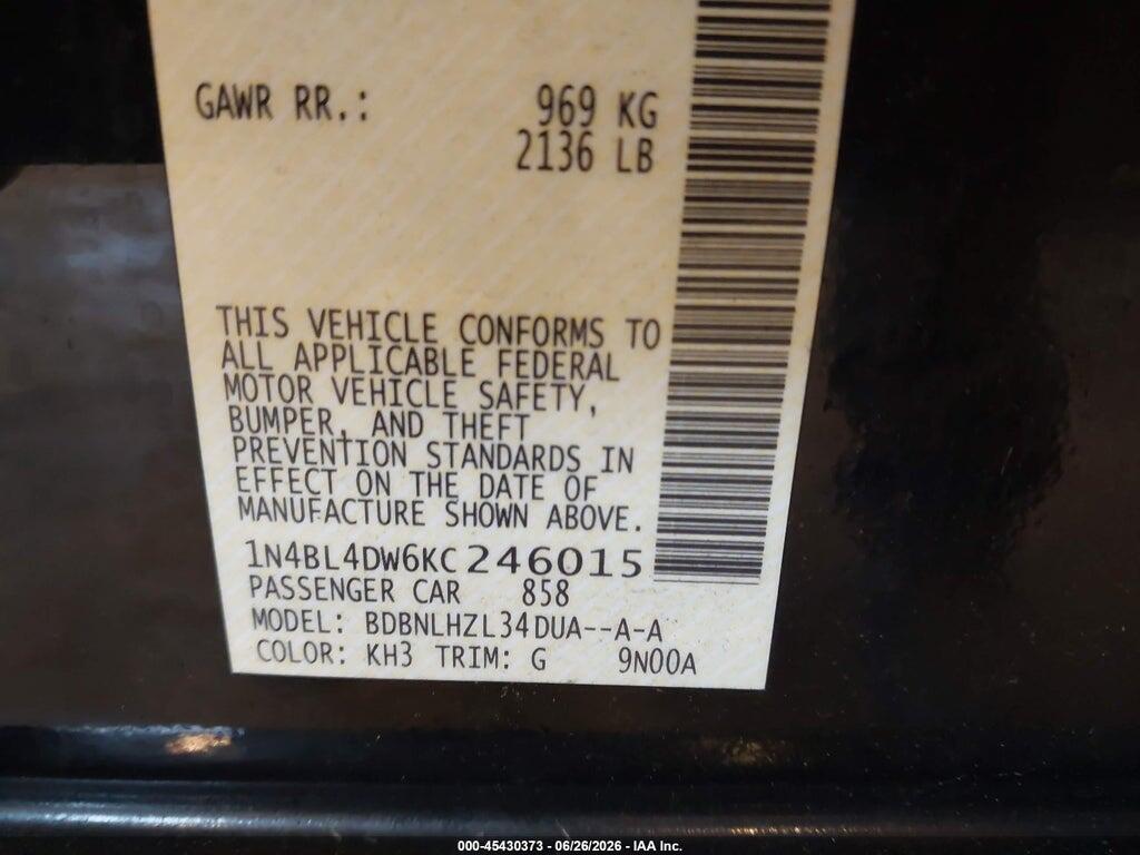 1N4BL4DW6KC246015 2019 NISSAN ALTIMA photo no. 9