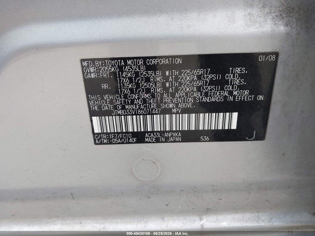 JTMBD33V186071447 2008 TOYOTA RAV4 photo no. 9