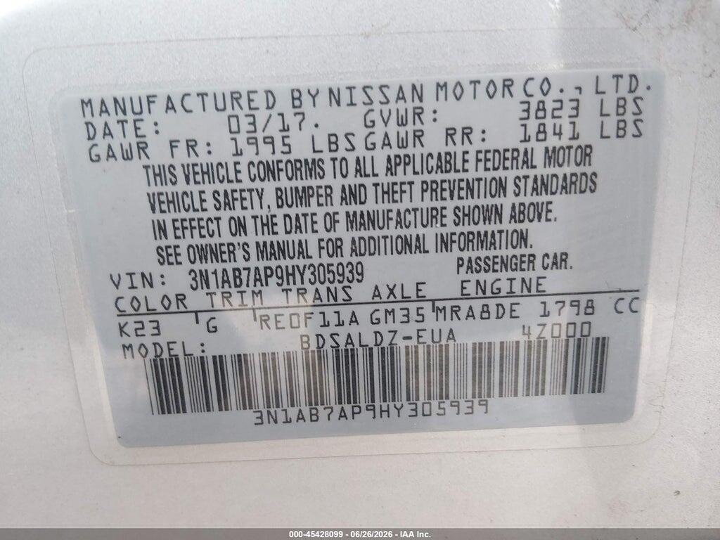 3N1AB7AP9HY305939 2017 NISSAN SENTRA photo no. 9