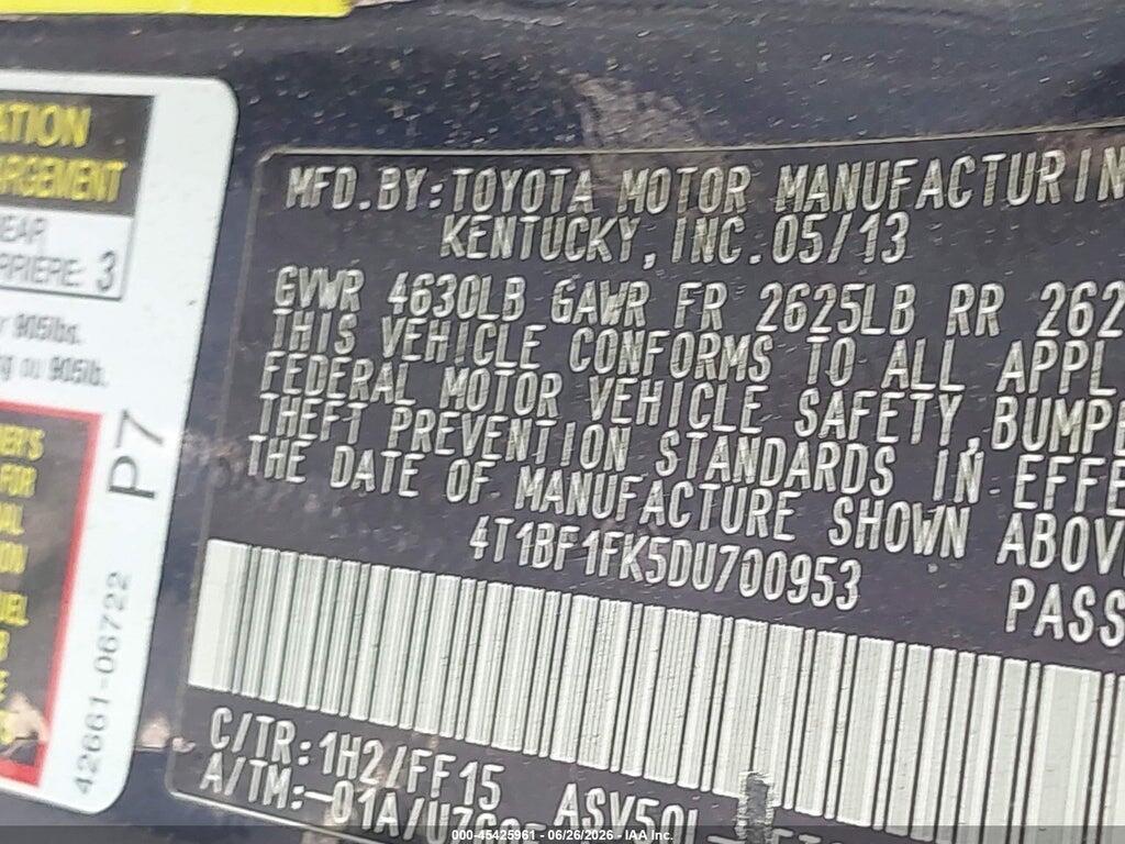 4T1BF1FK5DU700953 2013 TOYOTA CAMRY photo no. 9