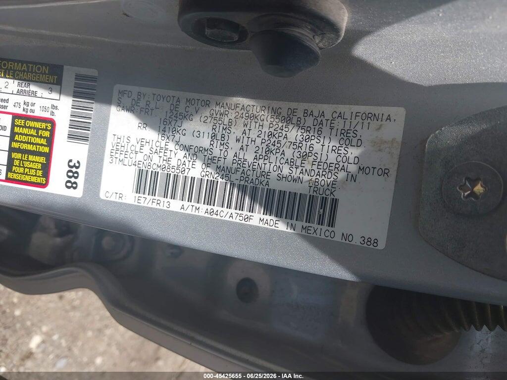 3TMLU4EN8CM085507 2012 TOYOTA TACOMA photo no. 9