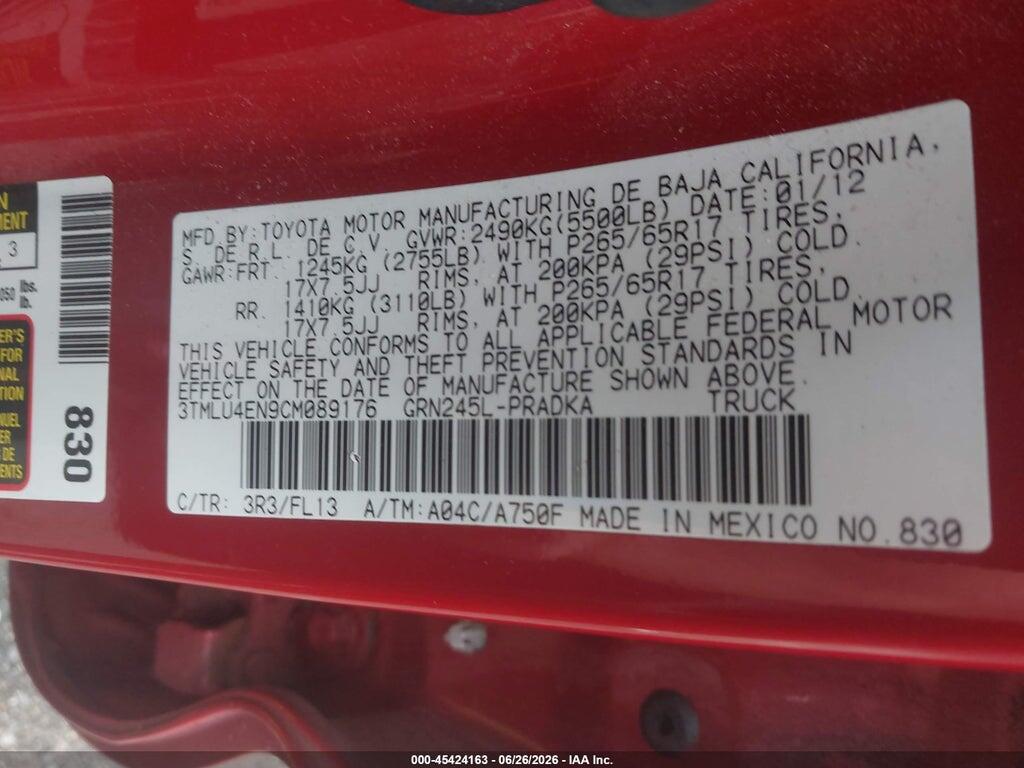 3TMLU4EN9CM089176 2012 TOYOTA TACOMA photo no. 9