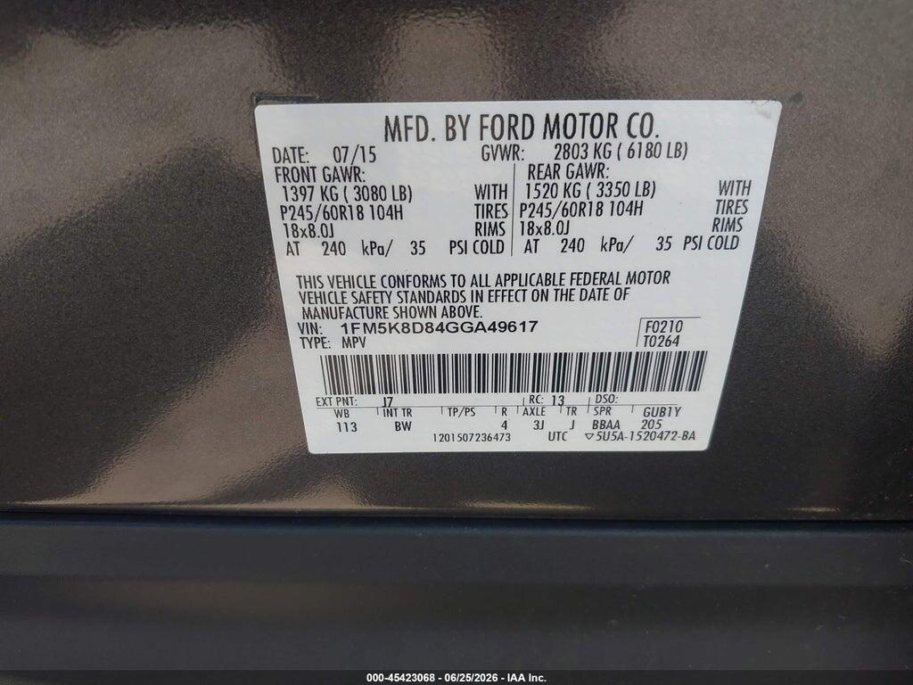 1FM5K8D84GGA49617 2016 FORD EXPLORER photo no. 9