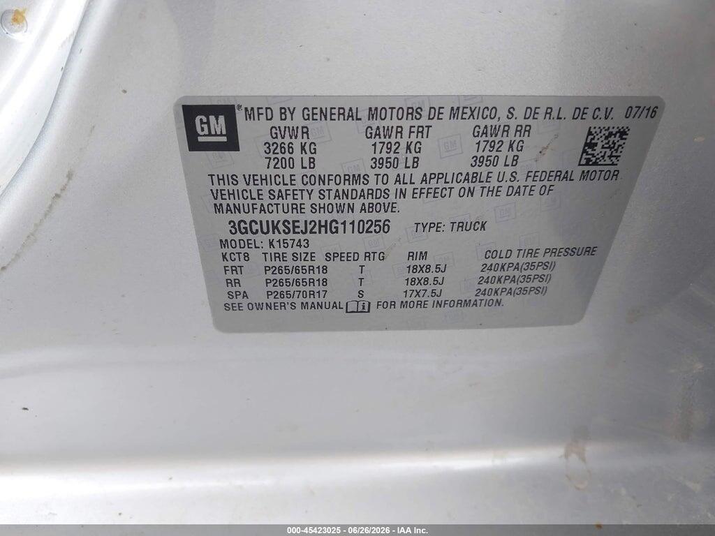 3GCUKSEJ2HG110256 2017 CHEVROLET SILVERADO 1500 photo no. 9