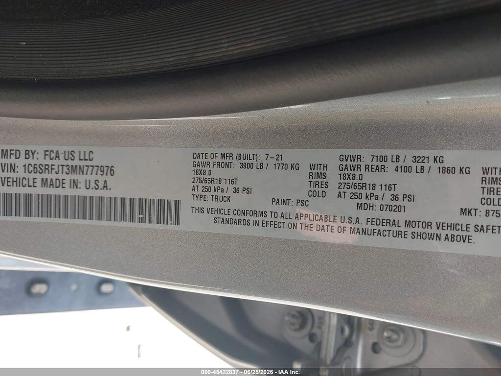 1C6SRFJT3MN777976 2021 RAM 1500 photo no. 9