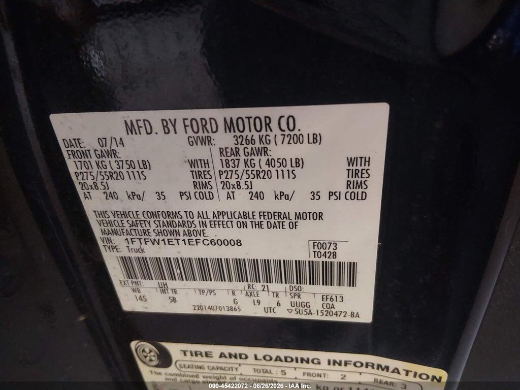 1FTFW1ET1EFC60008 2014 FORD F-150 photo no. 9