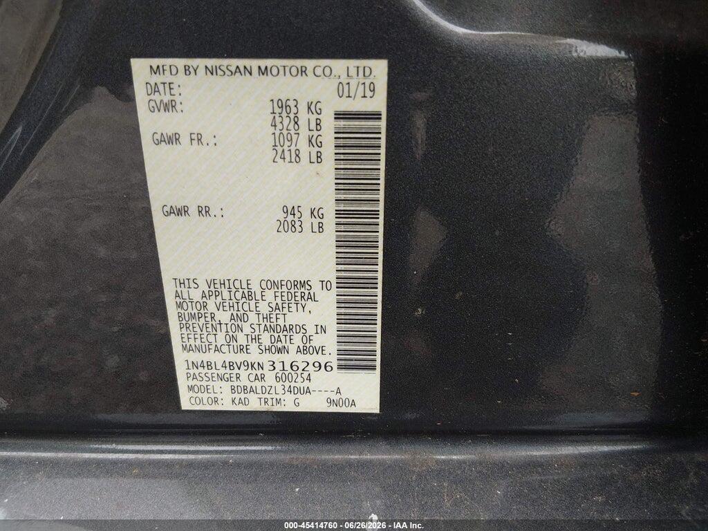 1N4BL4BV9KN316296 2019 NISSAN ALTIMA photo no. 9