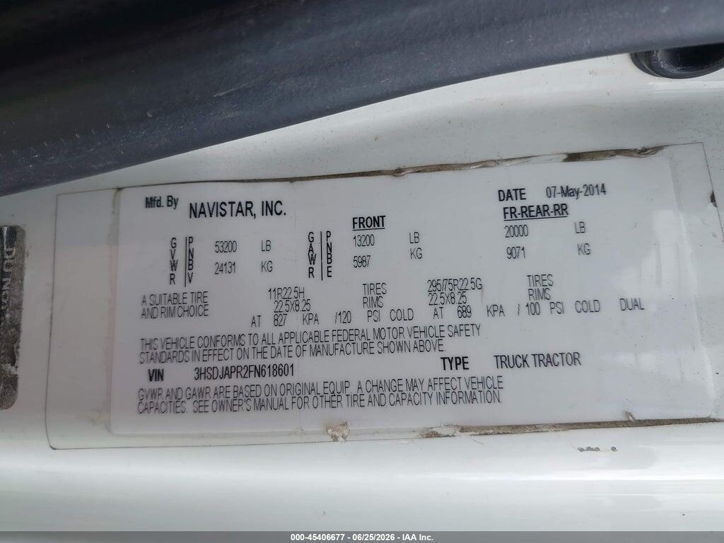 3HSDJAPR2FN618601 2015 INTERNATIONAL PROSTAR photo no. 8