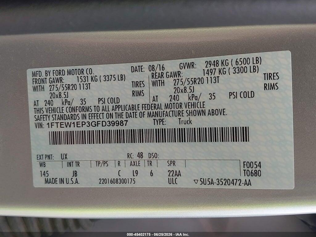 1FTEW1EP3GFD39987 2016 FORD F-150 photo no. 9