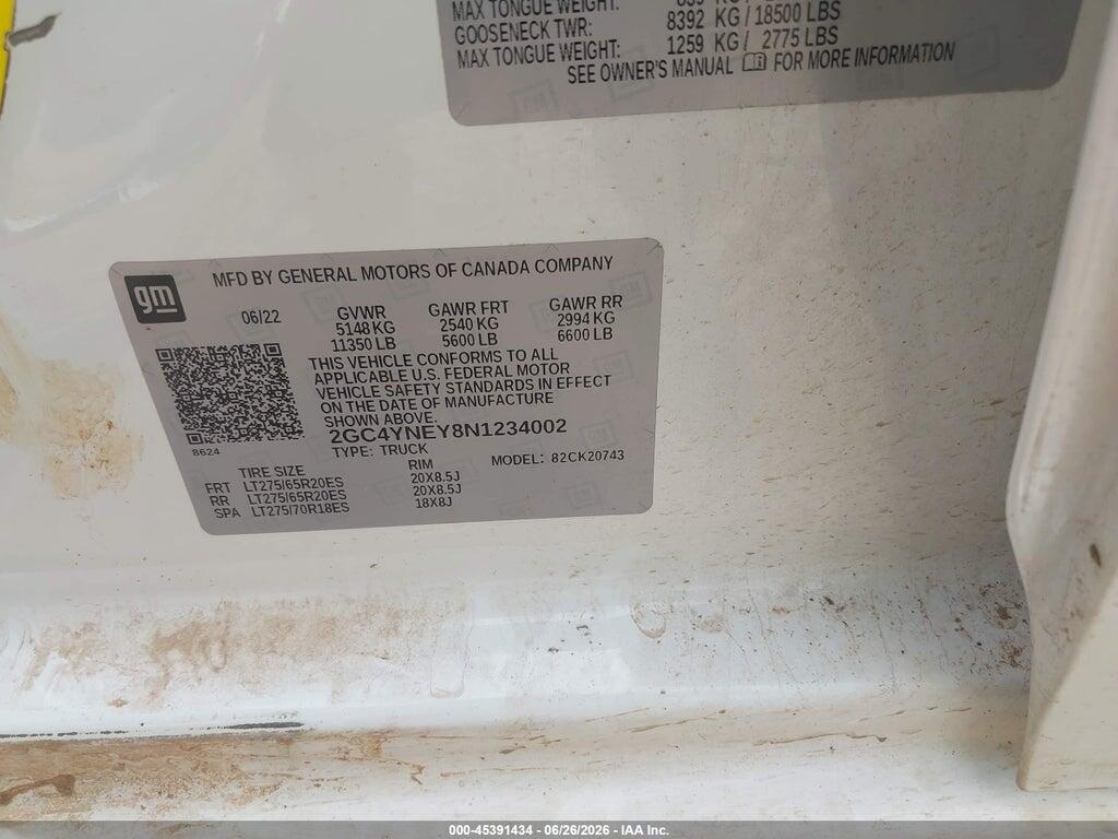 2GC4YNEY8N1234002 2022 CHEVROLET SILVERADO 2500HD photo no. 9