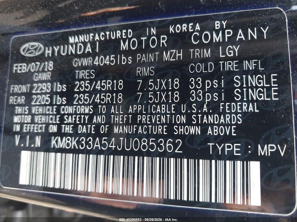 KM8K33A54JU085362 2018 HYUNDAI KONA photo no. 9