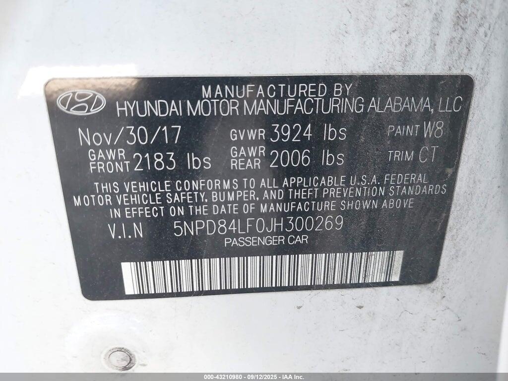 5NPD84LF0JH300269 2018 HYUNDAI ELANTRA photo no. 9