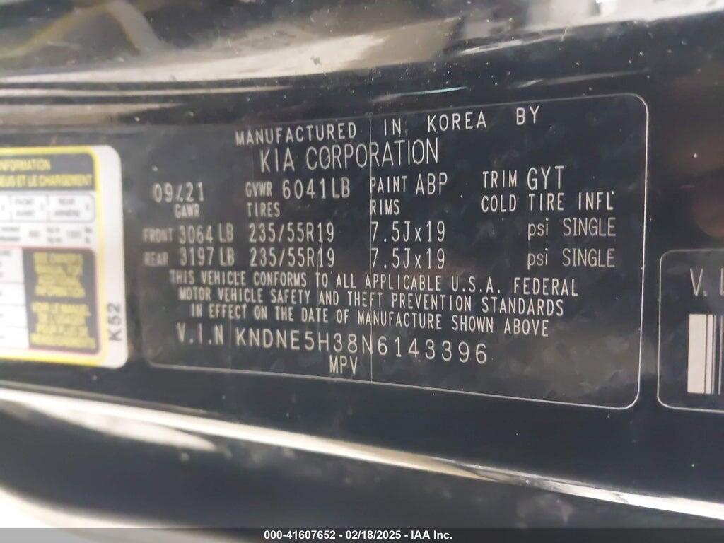 KNDNE5H38N6143396 2022 KIA CARNIVAL MPV photo no. 9