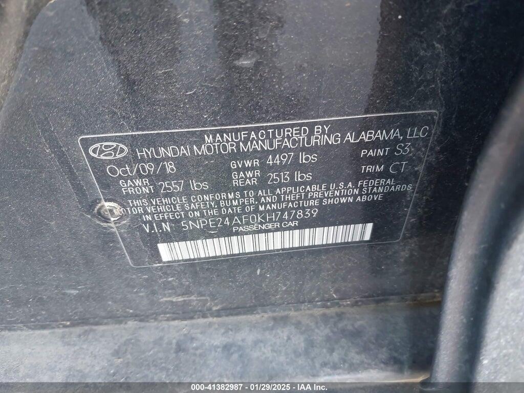 5NPE24AF0KH747839 2019 HYUNDAI SONATA photo no. 9