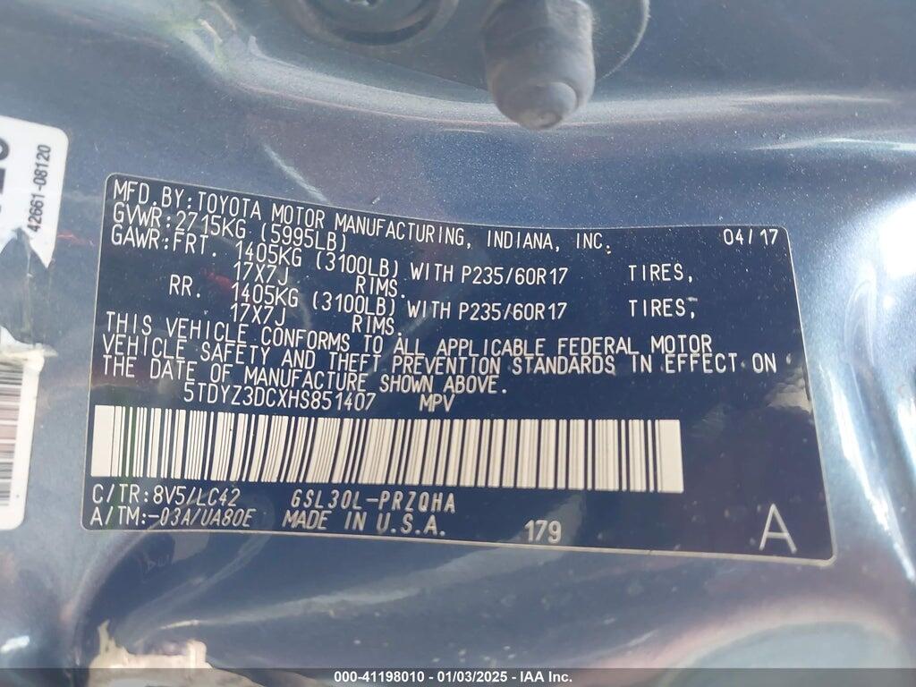 5TDYZ3DCXHS851407 2017 TOYOTA SIENNA photo no. 9