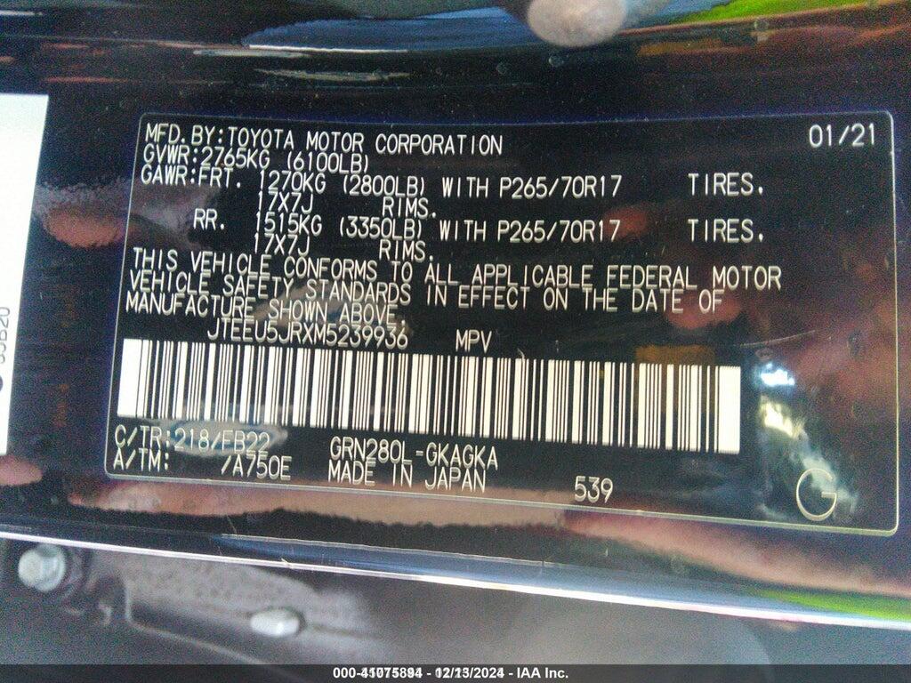 JTEEU5JRXM5239936 2021 TOYOTA 4RUNNER photo no. 9