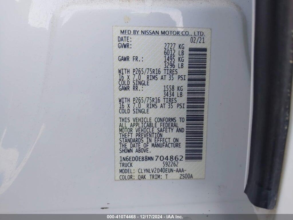 1N6ED0EB8MN704862 2021 NISSAN FRONTIER photo no. 9
