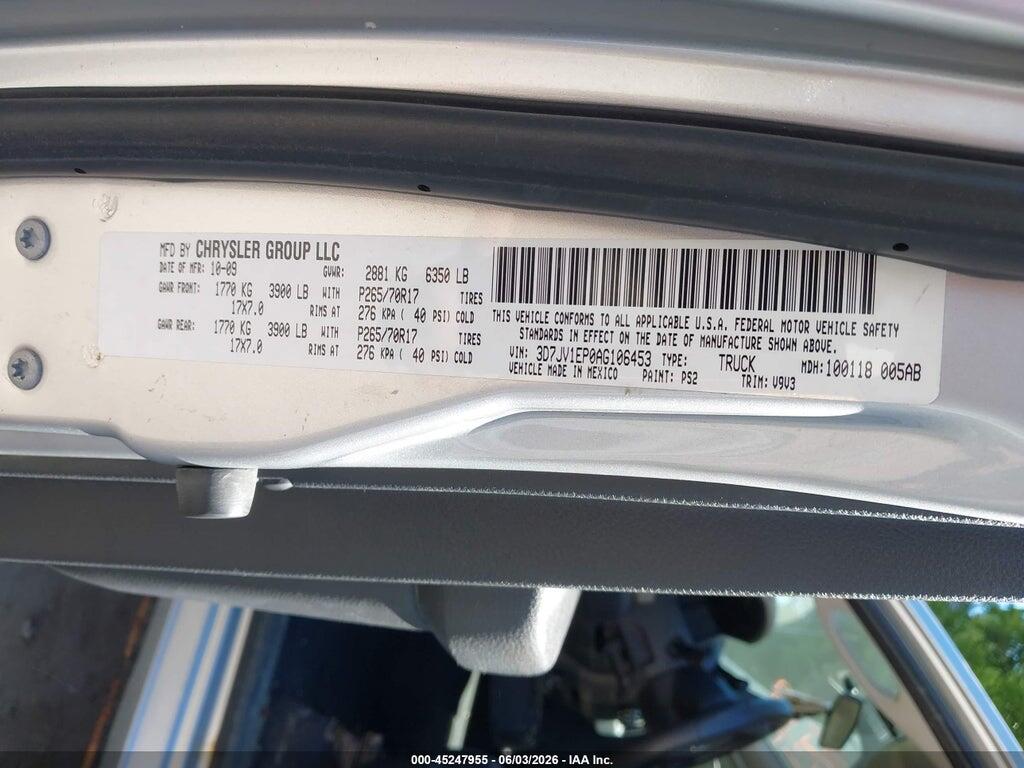 3D7JV1EP0AG106453 2010 DODGE RAM 1500 photo no. 9