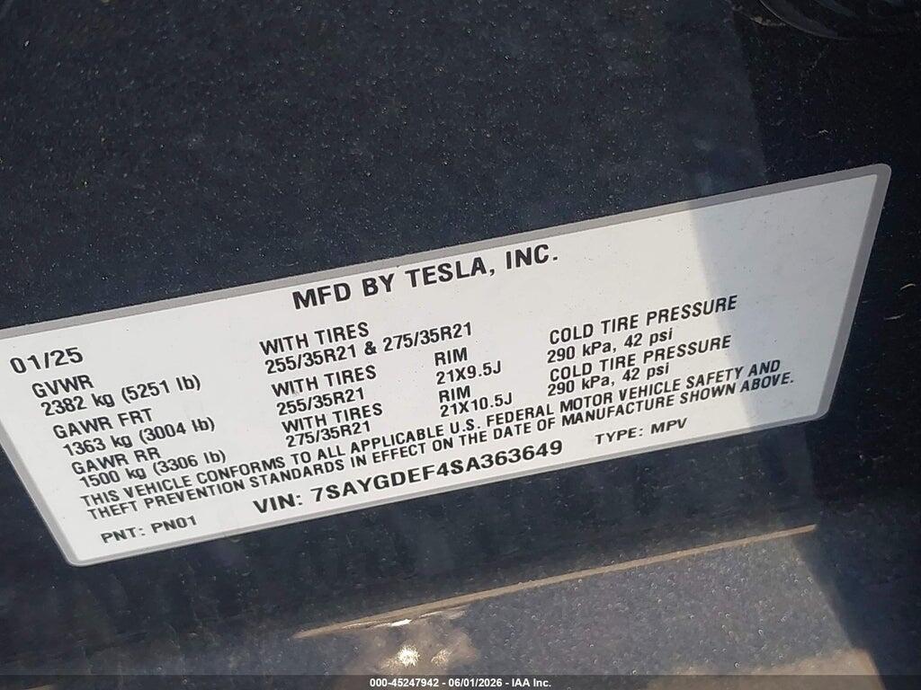 7SAYGDEF4SA363649 2025 TESLA MODEL Y photo no. 9