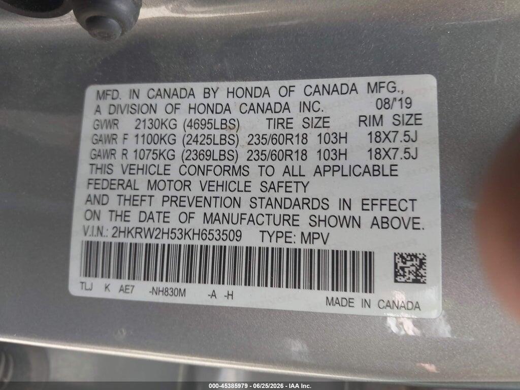 2HKRW2H53KH653509 2019 HONDA CR-V photo no. 9