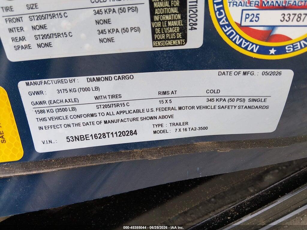 53NBE1628T1120284 2026 CARGO TRAILER 7X16 ENCLOSED photo no. 9