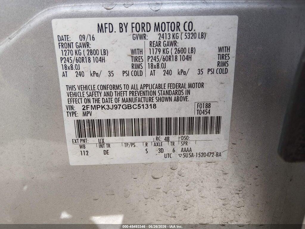 2FMPK3J97GBC51318 2016 FORD EDGE photo no. 9